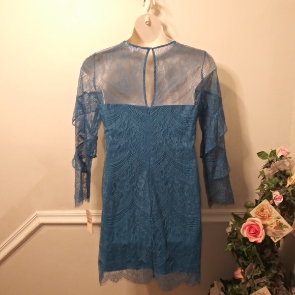 Nanette Lepore Dragonfly Teal "Poetic Love" Special Occasion Lace Dress - Picture 5 of 9